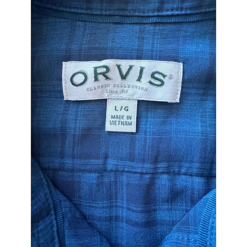 Orvis Button-Up Shirt Men's Large Blue Plaid Short Sleeve Fishing Outdoor - Picture 5 of 11